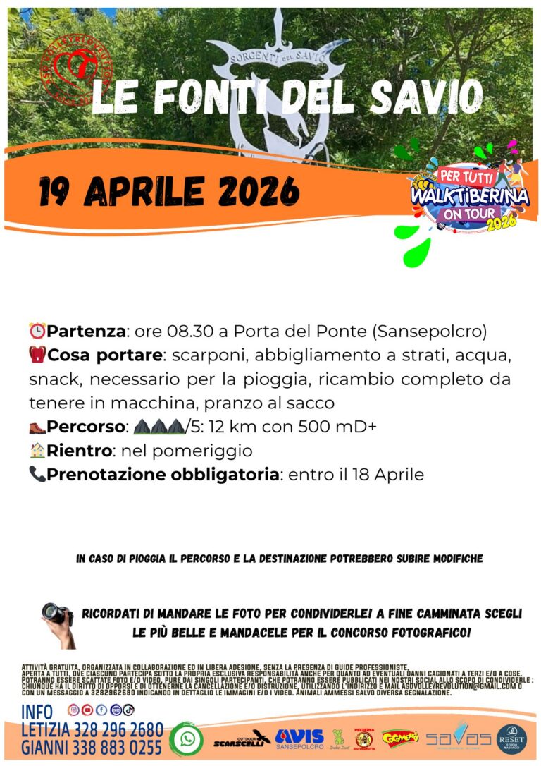 “Le Fonti del Savio”: domenica 19 aprile torna la camminata con WalkTiberina On Tour