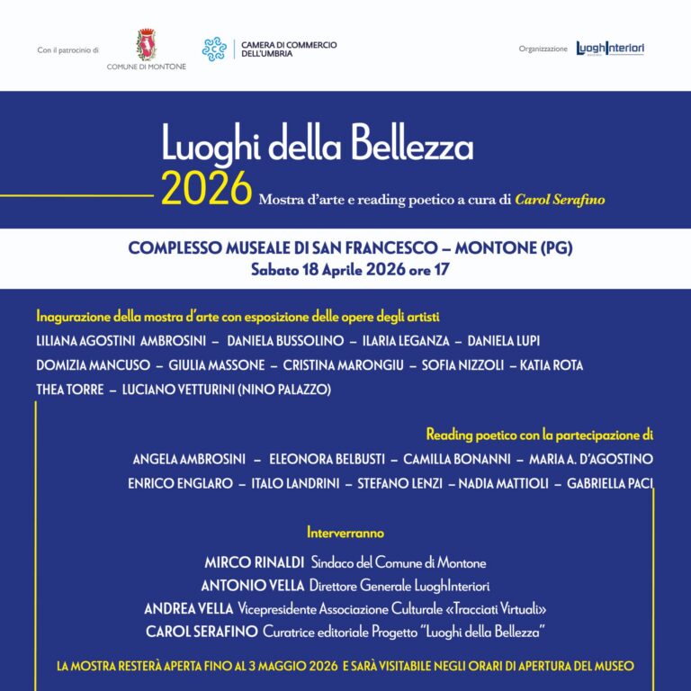 Montone, “Luoghi della Bellezza 2026”: arte e poesia al Complesso di San Francesco