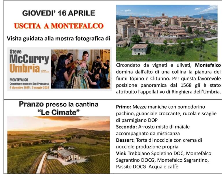 UNITRE Città di Castello giovedi 16 aprile in visita alla mostra di Steve McCurry a Montefalco