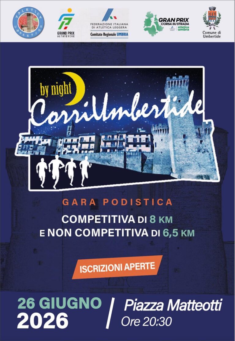 Umbertide, torna “Corri Umbertide by Night”: iscrizioni aperte per la gara sotto le stelle
