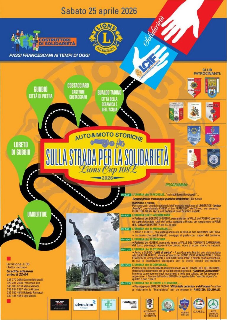 Auto e moto storiche per la solidarietà: il Lions Club in viaggio tra i borghi umbri