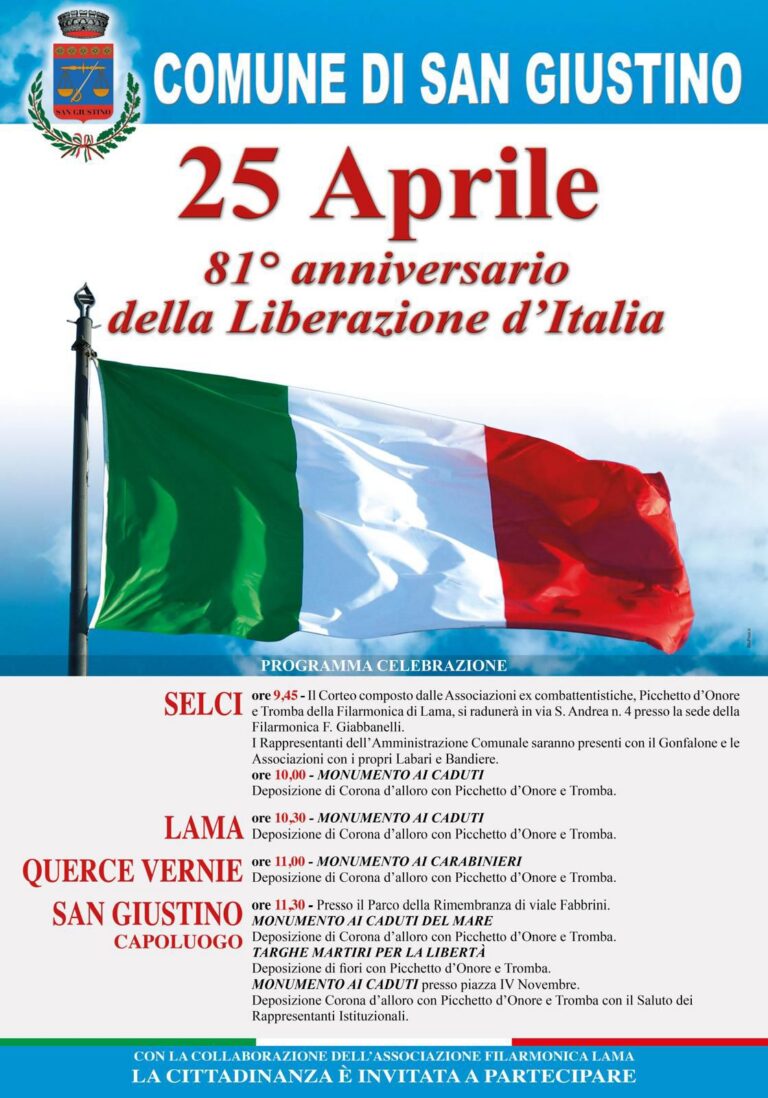 San Giustino celebra il 25 Aprile: il programma dell’81° Anniversario della Liberazione