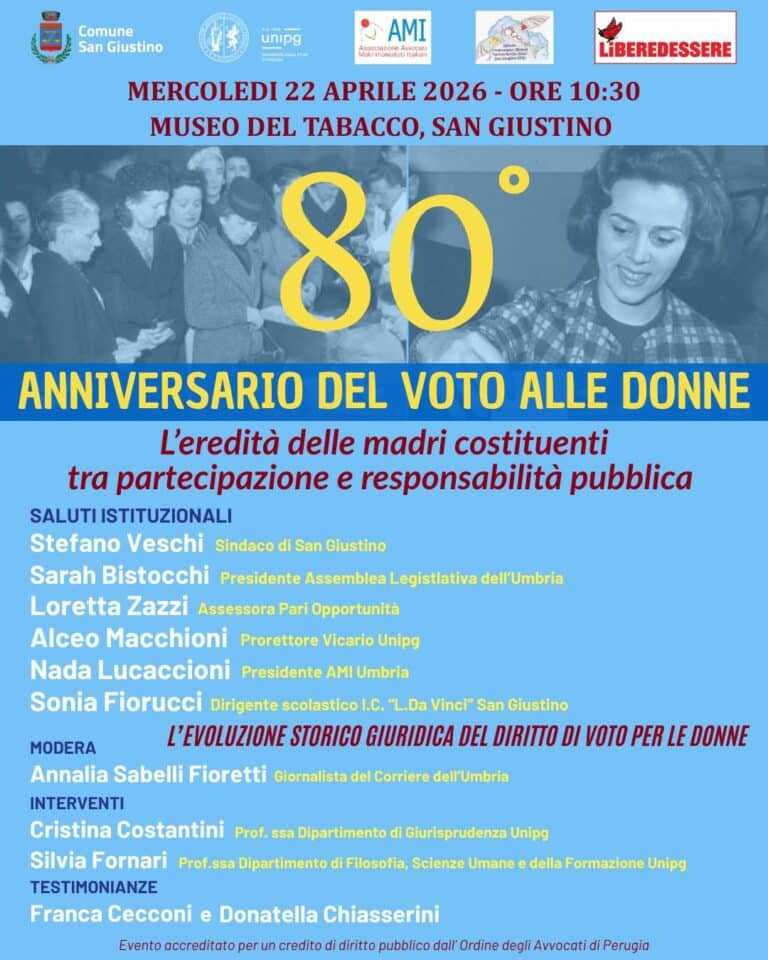 80 anni di voto alle donne: a San Giustino un convegno sull’eredità delle Madri Costituenti