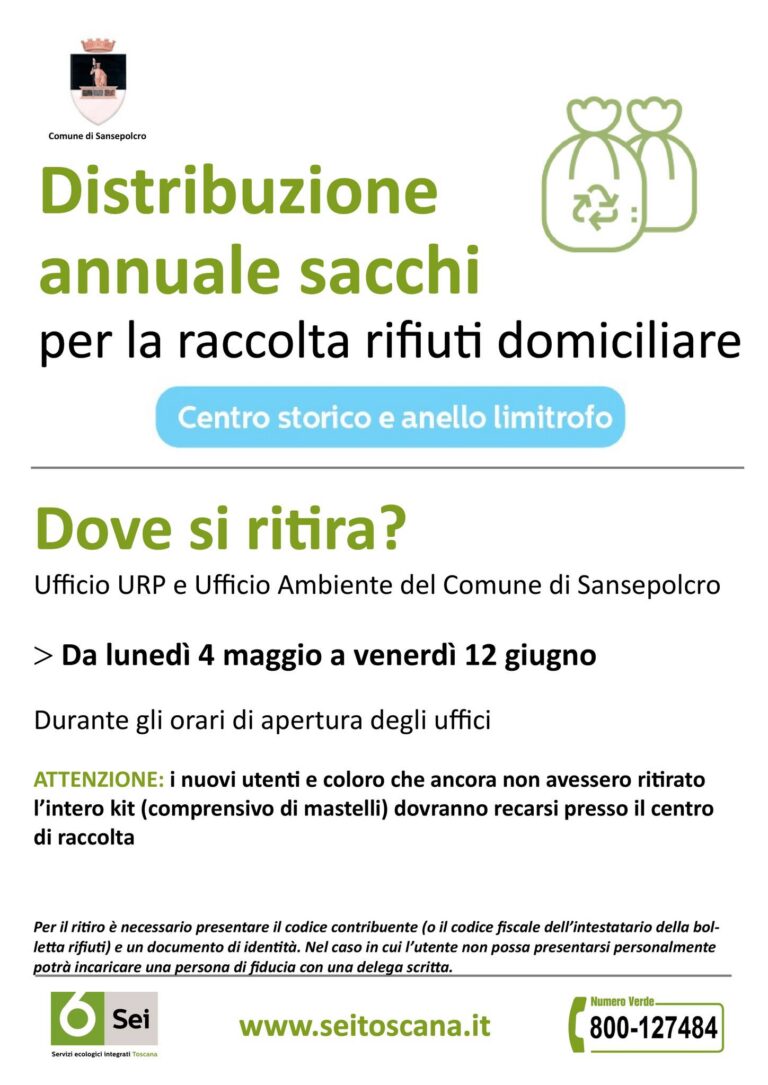 Sansepolcro, al via la distribuzione dei sacchi per il porta a porta: calendario e modalità