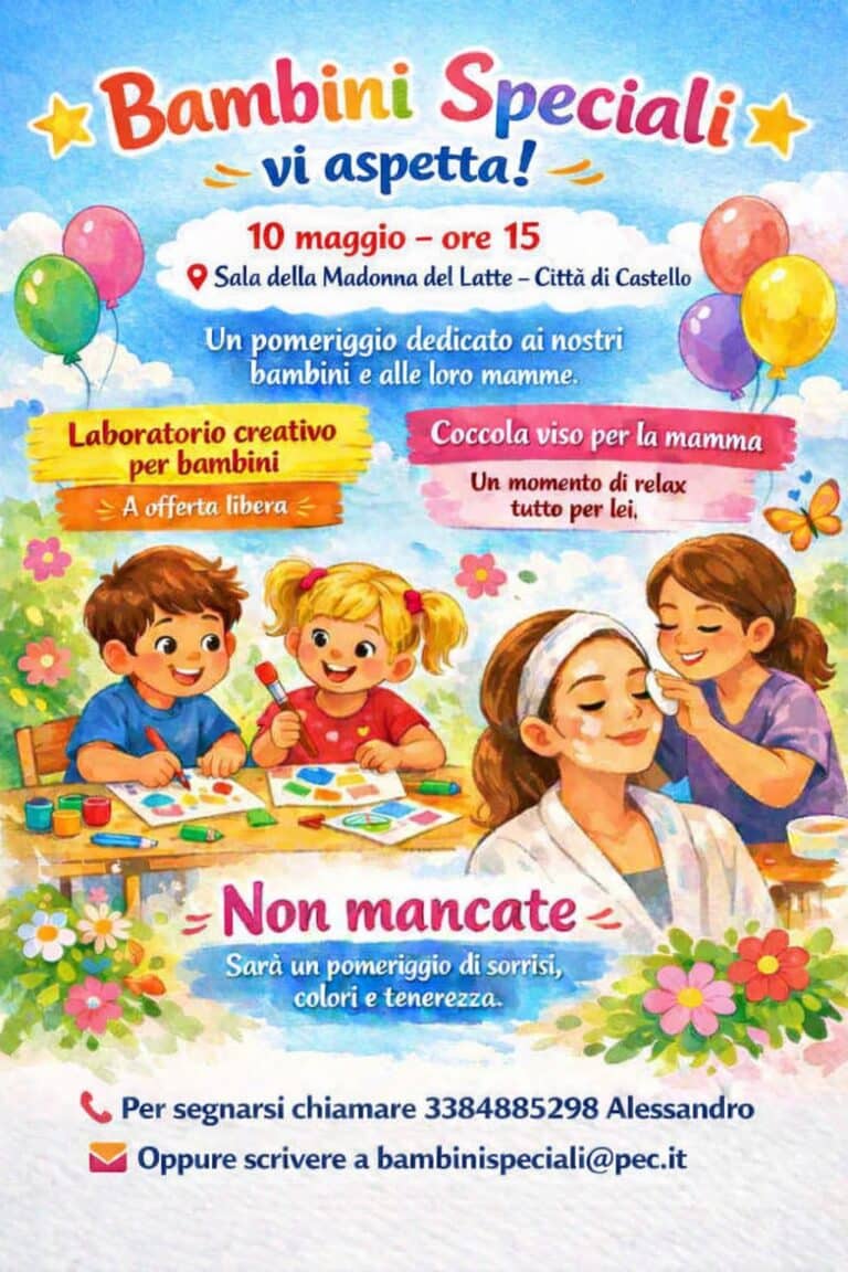 “Bambini Speciali”: pomeriggio dedicato a famiglie e bambini a Città di Castello