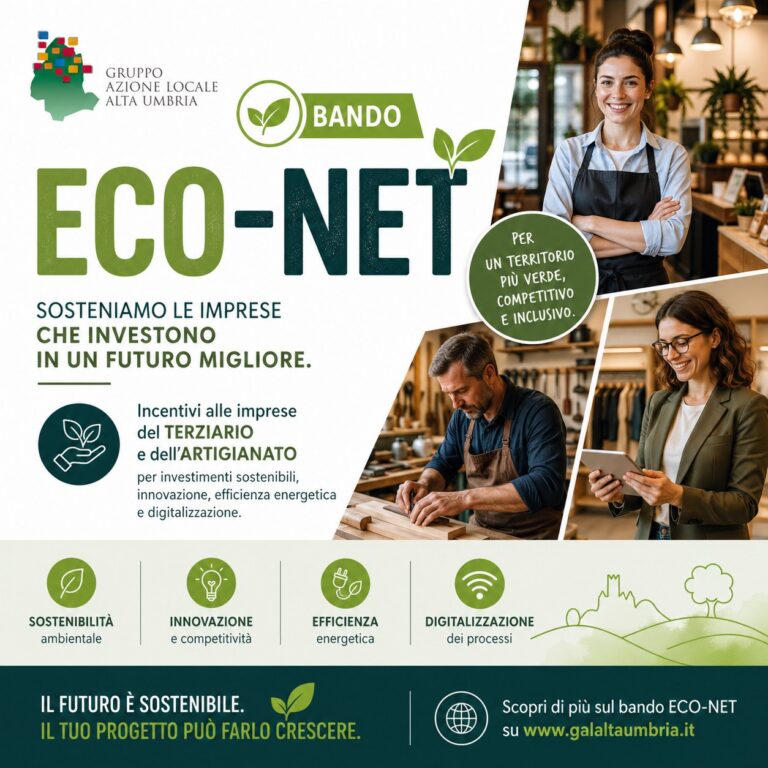 Bando “Eco-Net” del GAL Alta Umbria: contributi fino al 60% per le imprese