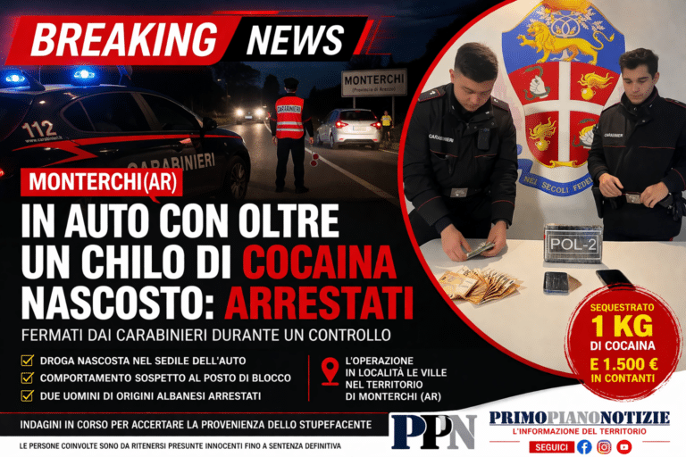 Monterchi, in auto con oltre un chilo di cocaina nascosto: arrestati dai Carabinieri