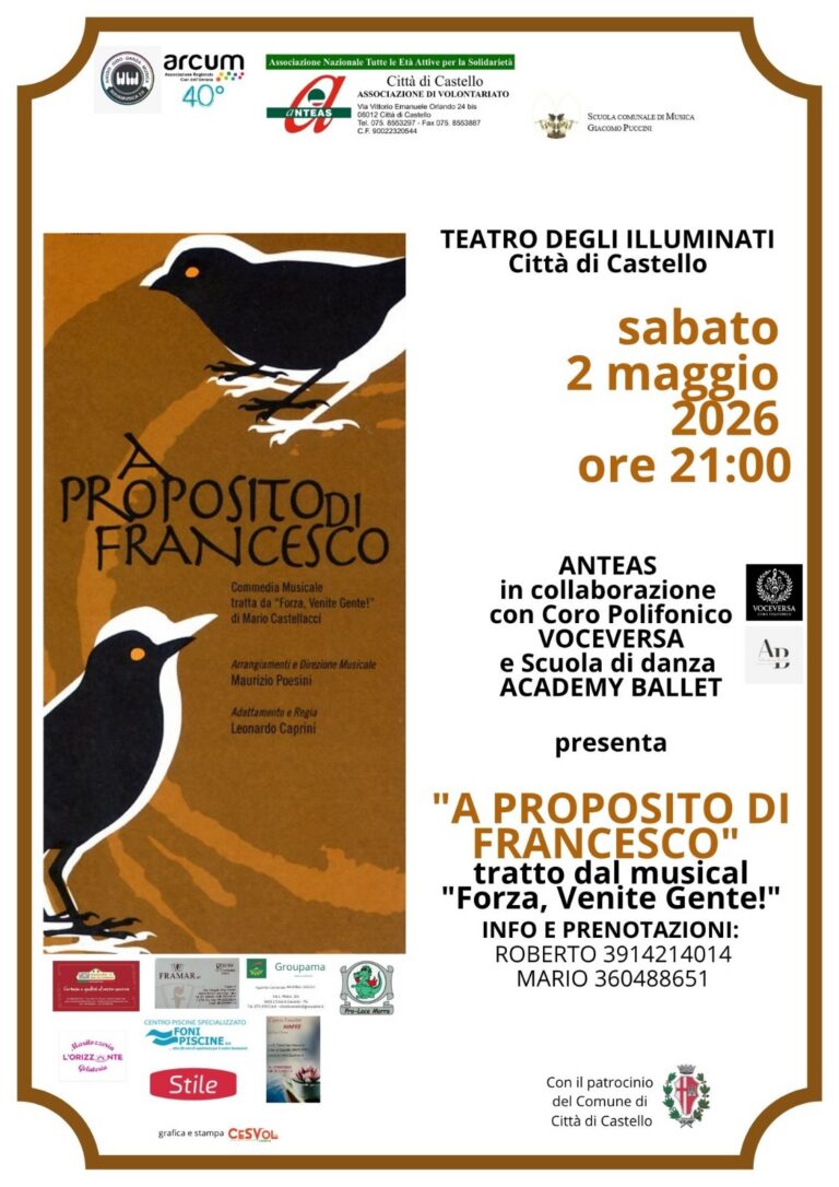 “A proposito di Francesco” al Teatro degli Illuminati: spettacolo e solidarietà