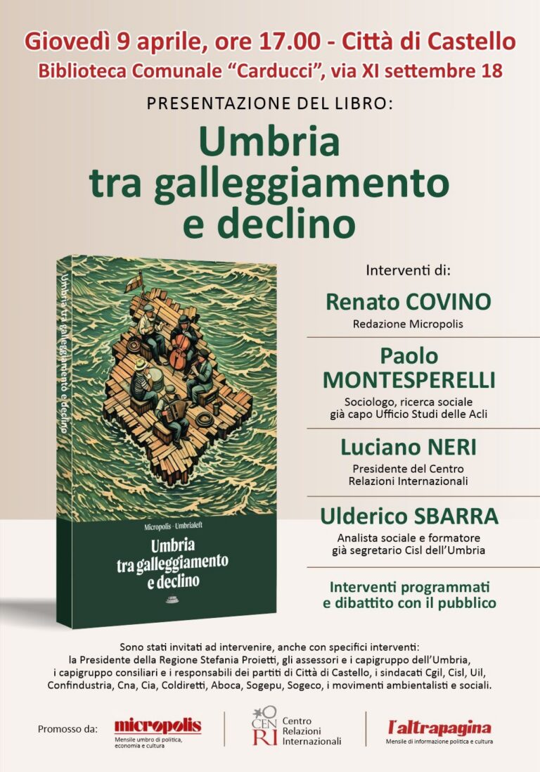 “Umbria tra galleggiamento e declino”: a Città di Castello la presentazione del libro di Micropolis e UmbriaLeft 