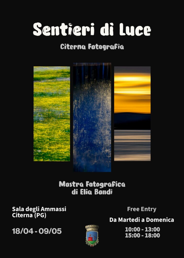 Citerna Fotografia 2026: sabato 18 aprile inaugurazione della seconda mostra dal titolo “Sentieri di luce” di Elia Bondi