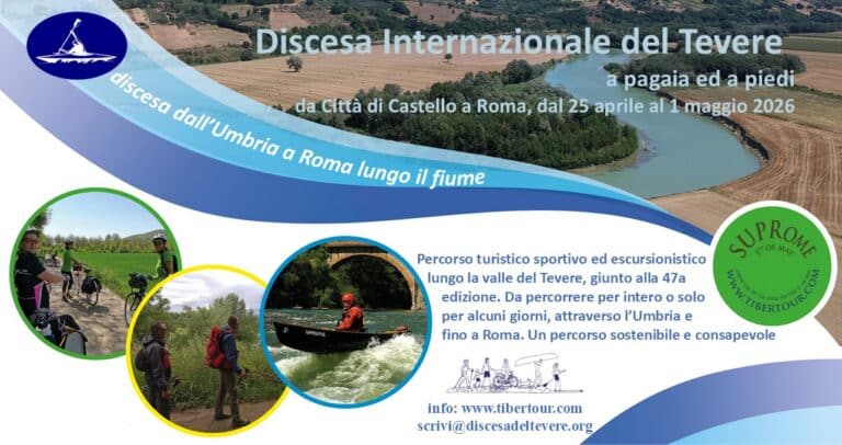 Discesa Internazionale del Tevere 2026: la 47a edizione parte da Città di Castello verso Roma il 25 aprile