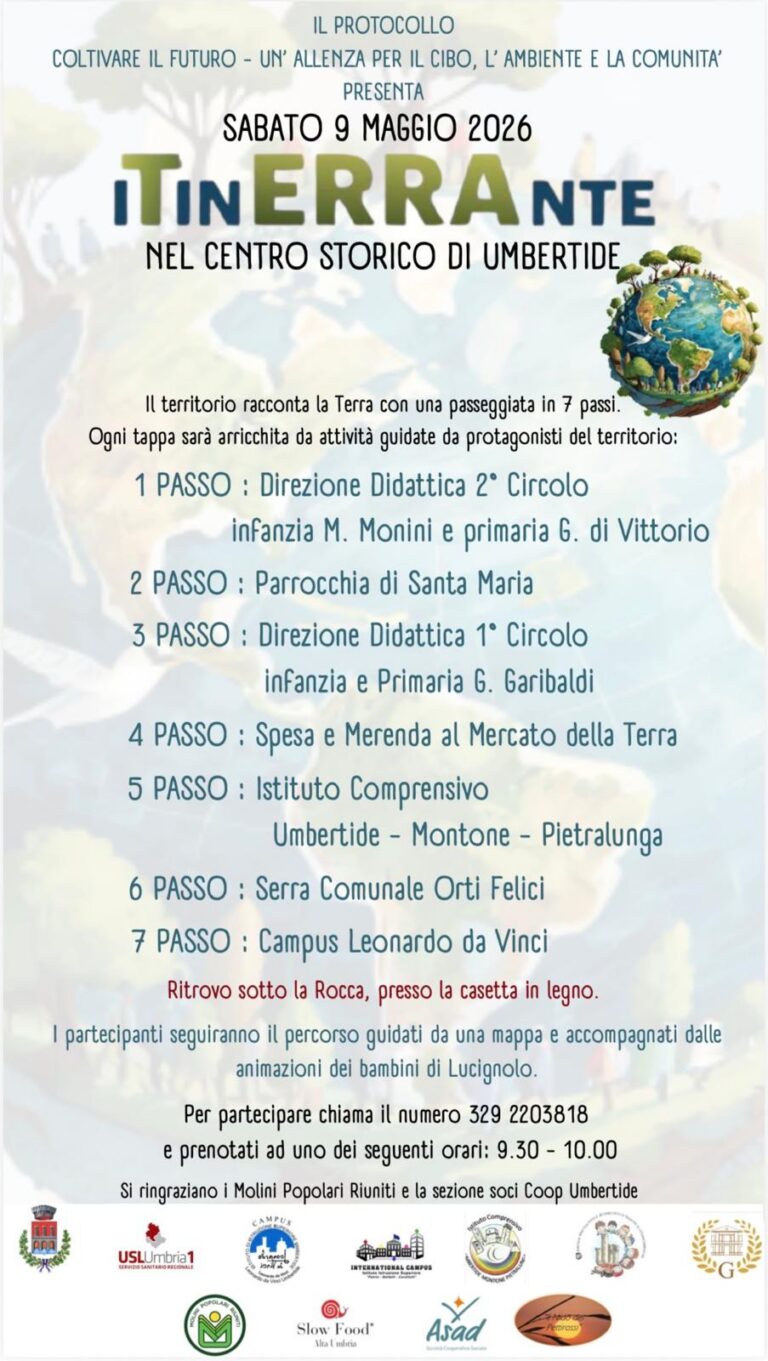 Umbertide, torna iTinERRAnte 2026: il centro storico diventa un percorso tra ambiente, scuole e comunità