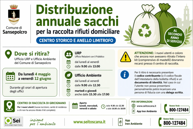 Sansepolcro, al via la distribuzione dei sacchi per il porta a porta: tutte le informazioni utili