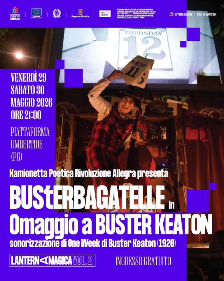 Umbertide rende omaggio a Buster Keaton: due serate tra cinema muto e musica dal vivo alla Piattaforma