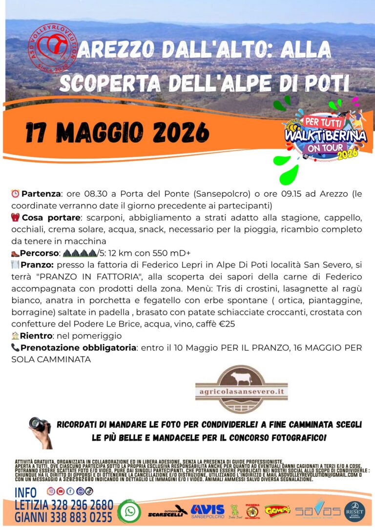 Arezzo dall’alto: il 17 maggio camminata all’Alpe di Poti tra natura, amicizia e sapori locali