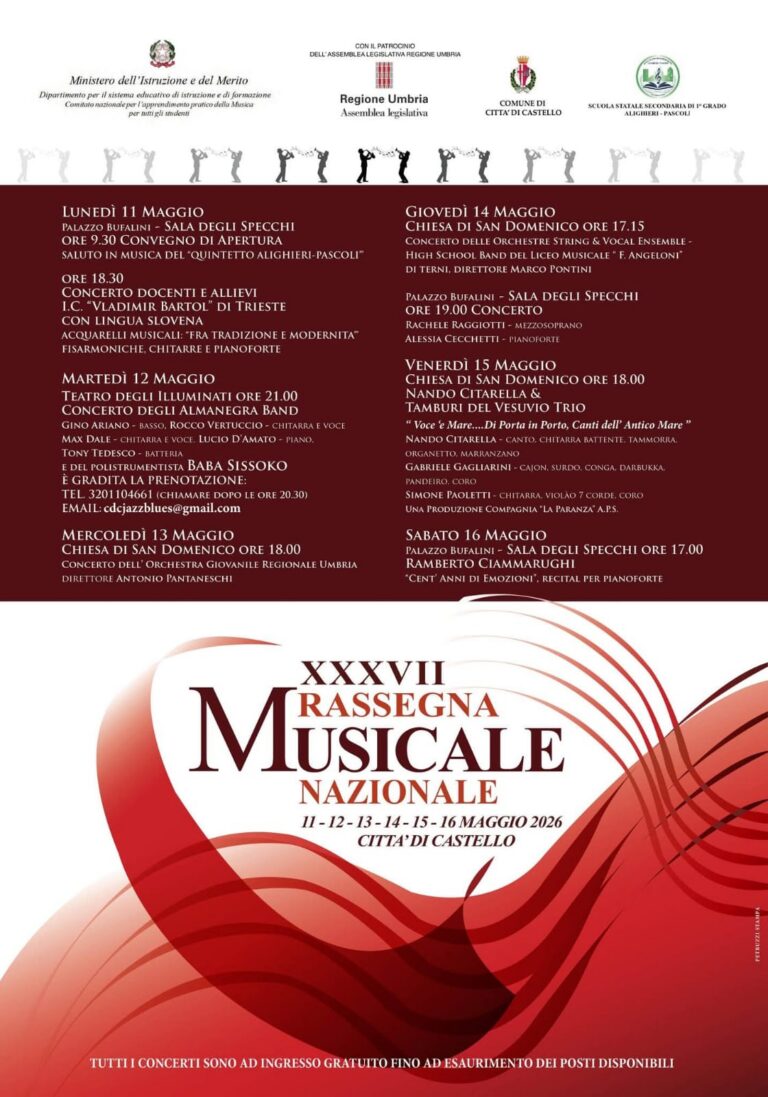 “La musica unisce la scuola”: a Città di Castello la Settimana Nazionale della Musica 2026