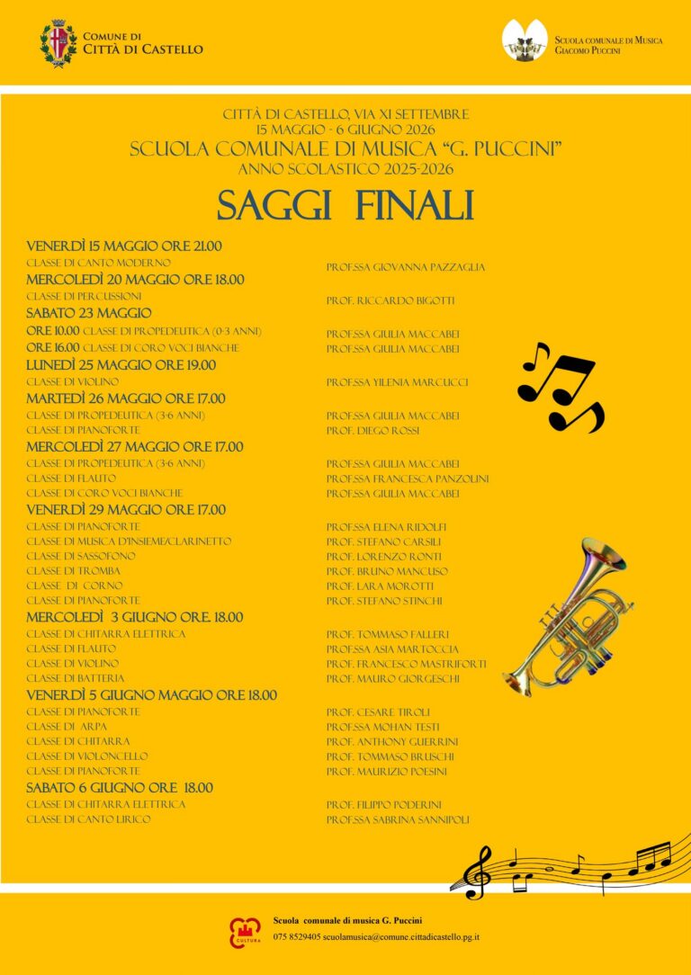 Tornano i saggi della Scuola Comunale di Musica “Puccini”: settimane di note e talento a Città di Castello. Tutte le date