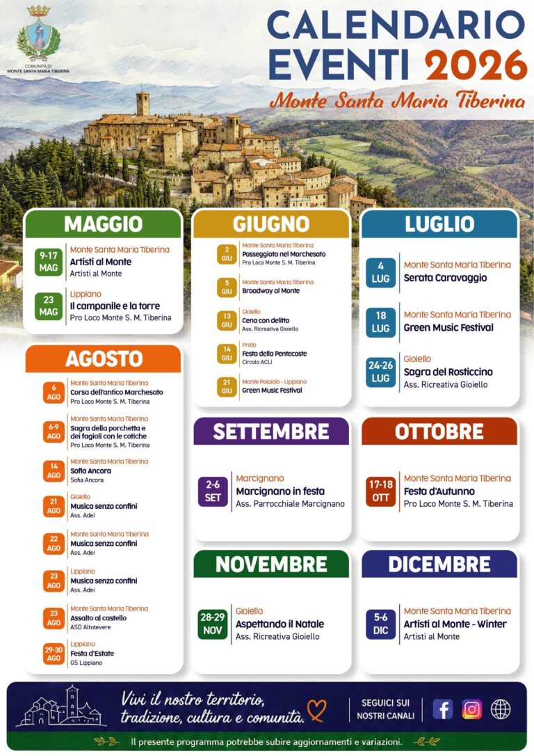 Monte Santa Maria Tiberina svela il calendario eventi 2026: un anno tra tradizioni, musica, sagre e cultura