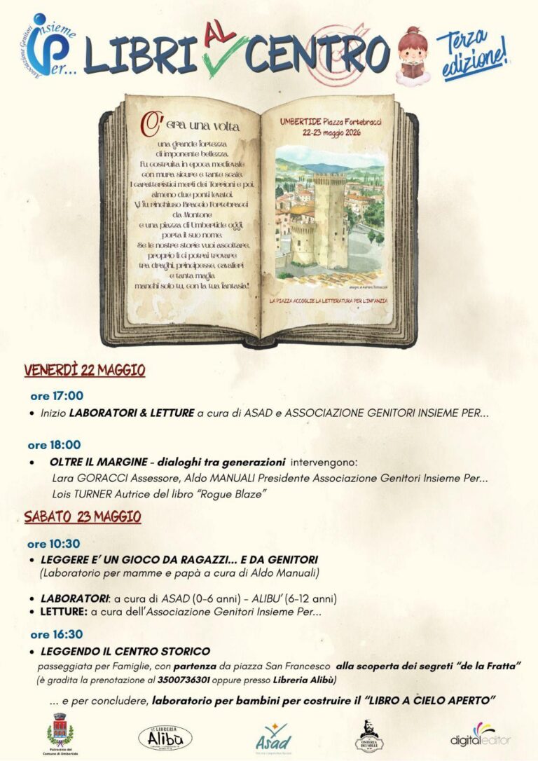 “Libri al Centro” torna a Umbertide: due giorni tra letture, laboratori e storie per bambini e famiglie