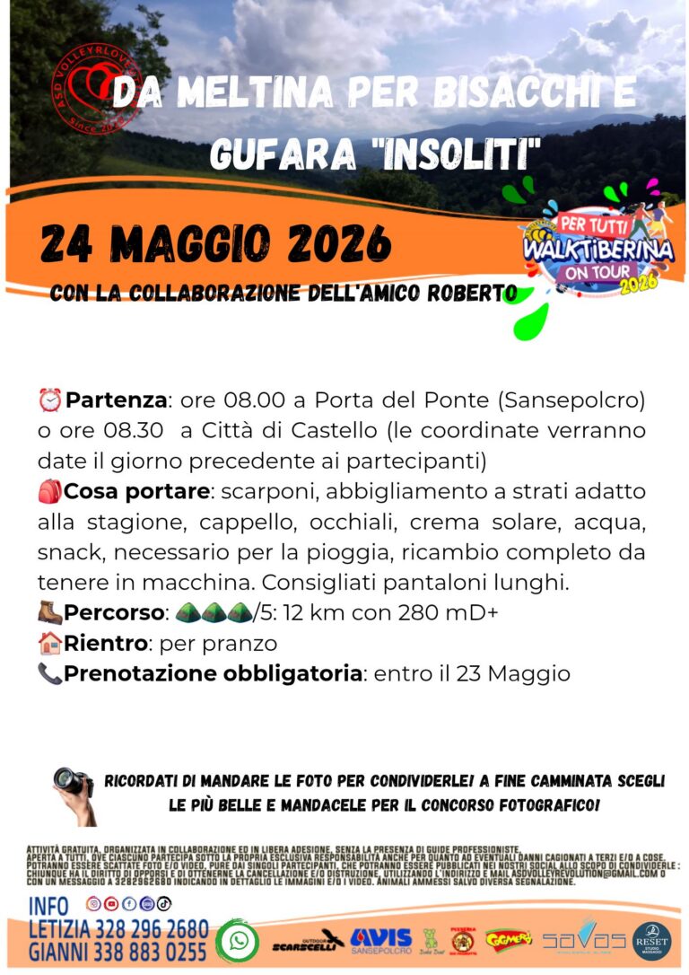 Da Mèltina a Bisacchi e Gufara: domenica torna la camminata “insolita” tra natura e panorami della Valtiberina