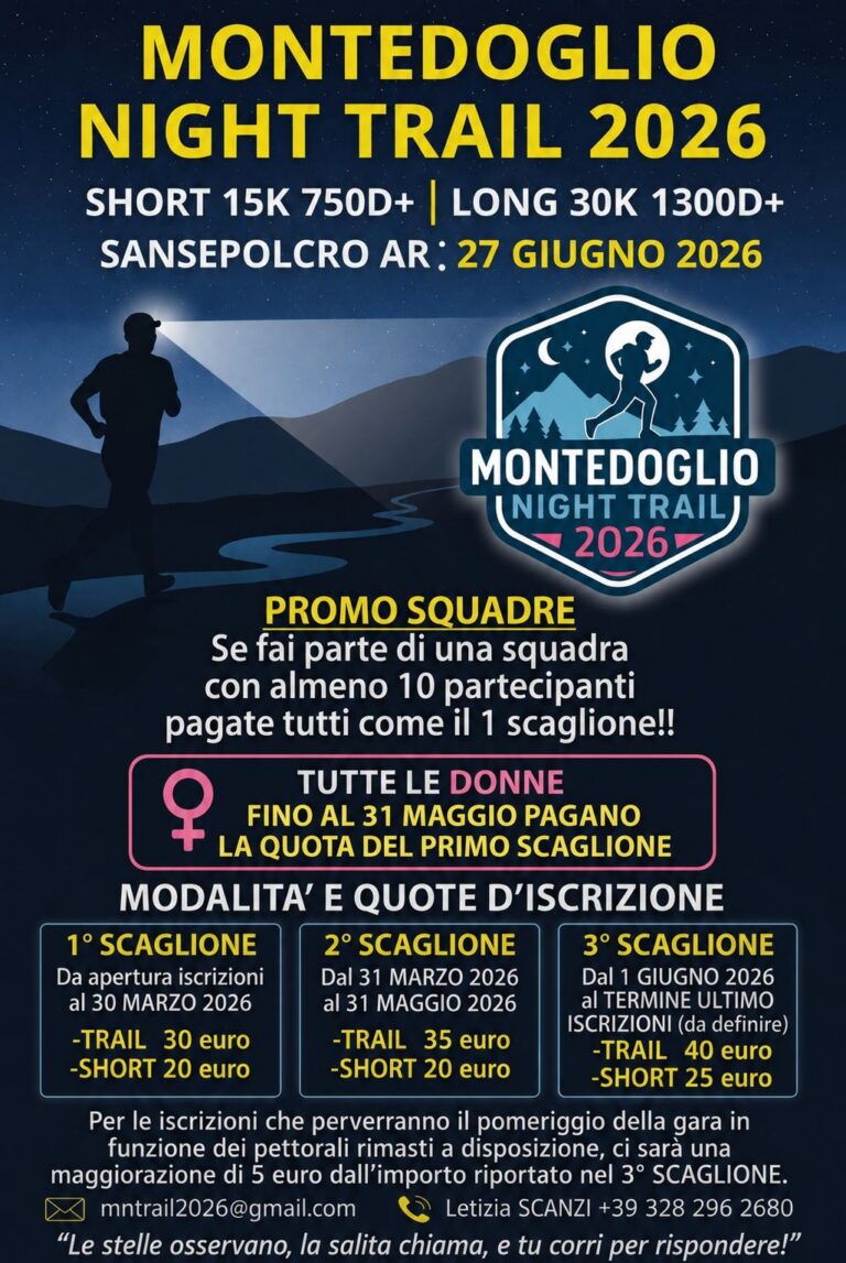 Montedoglio Night Trail 2026: aperte le iscrizioni alla corsa sotto le stelle tra i sentieri della Valtiberina