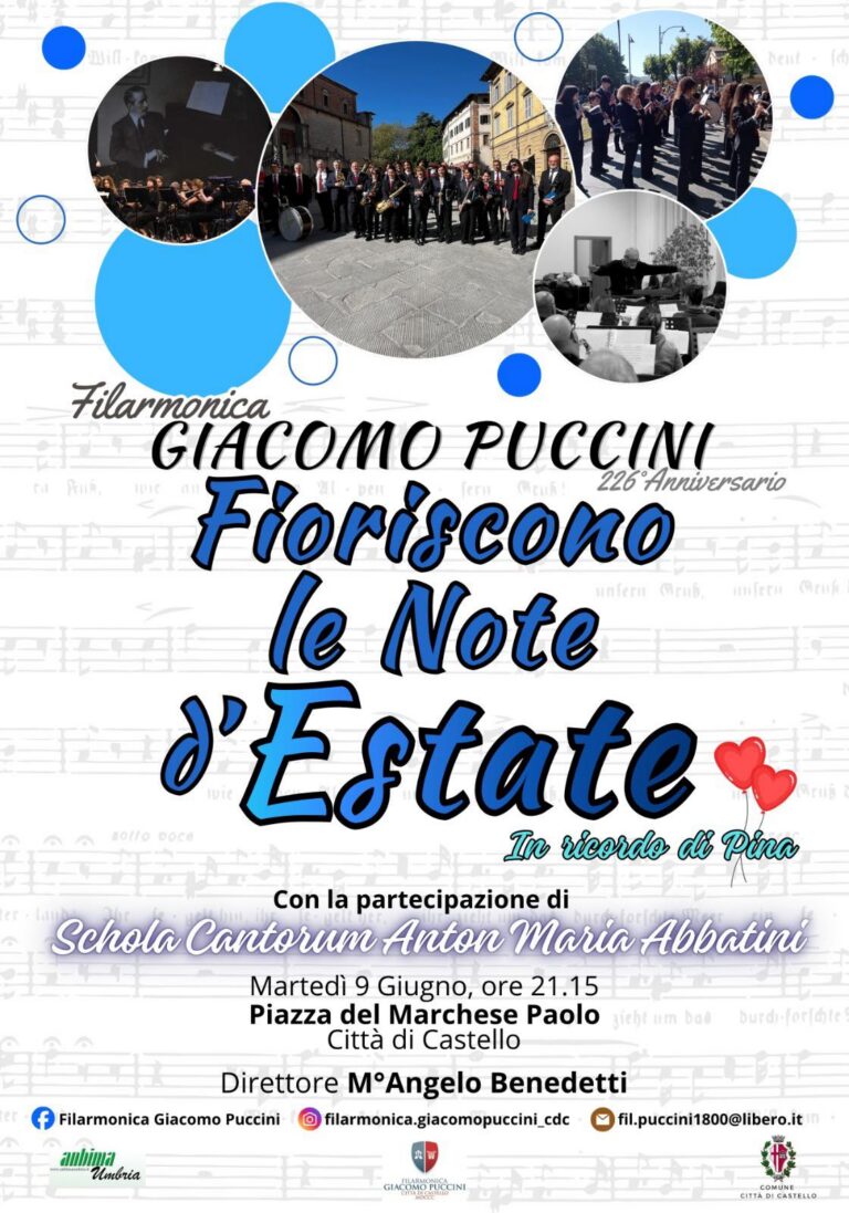 “Fioriscono le Note d’Estate”, la Filarmonica Puccini questa sera in Piazza del Marchese Paolo con un concerto speciale nel ricordo di Pina
