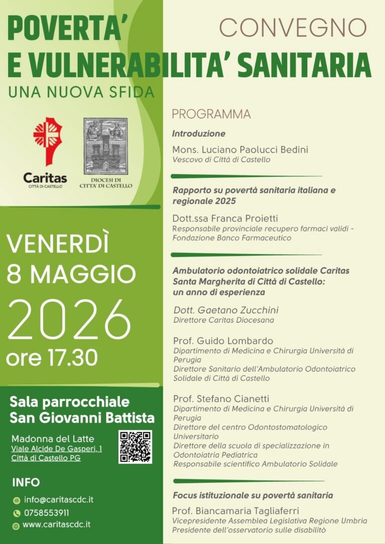 Caritas Città di Castello: convegno su povertà e salute a un anno dall’ambulatorio solidale