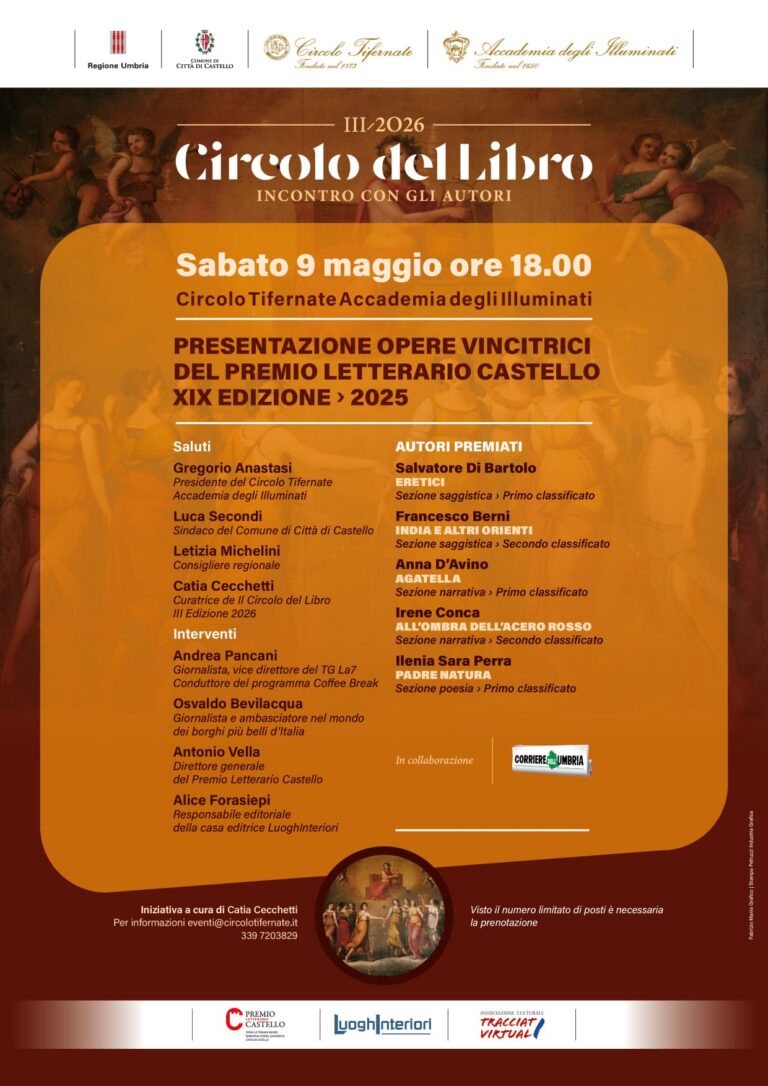 Il Premio Letterario Castello protagonista al Circolo del Libro: a Città di Castello arrivano gli autori vincitori