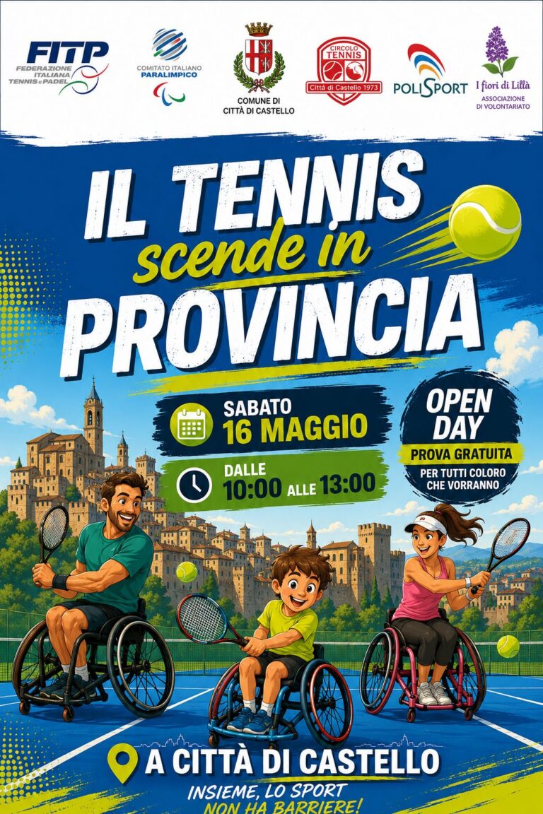 A Città di Castello il tennis inclusivo scende in campo: open day gratuito con il progetto “Il Tennis scende in Provincia”