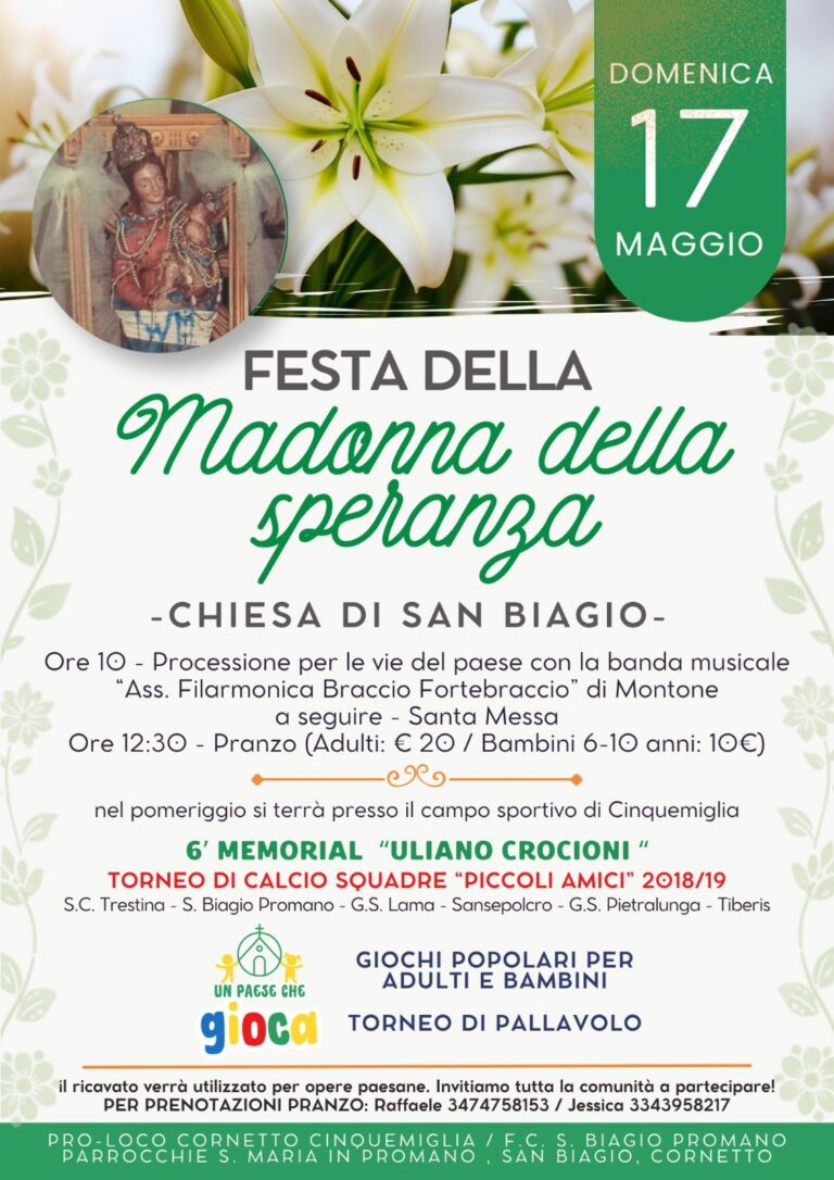 Torna la Festa della Madonna della Speranza: domenica 17 maggio una giornata tra tradizione, sport e giochi popolari a Promano