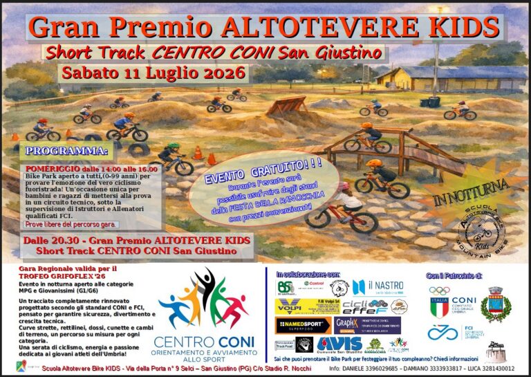San Giustino, l’11 luglio arriva il Gran Premio Altotevere Kids: ciclismo giovanile in notturna al Centro CONI