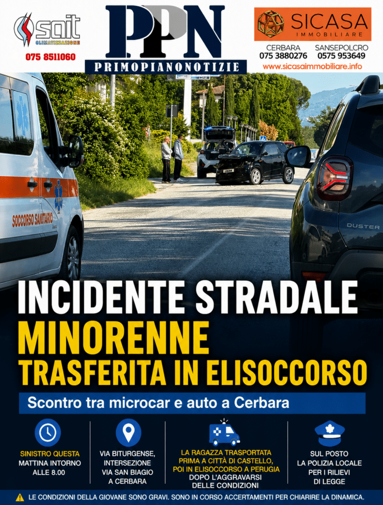 Incidente a Cerbara: minorenne trasferita in elisoccorso a Perugia