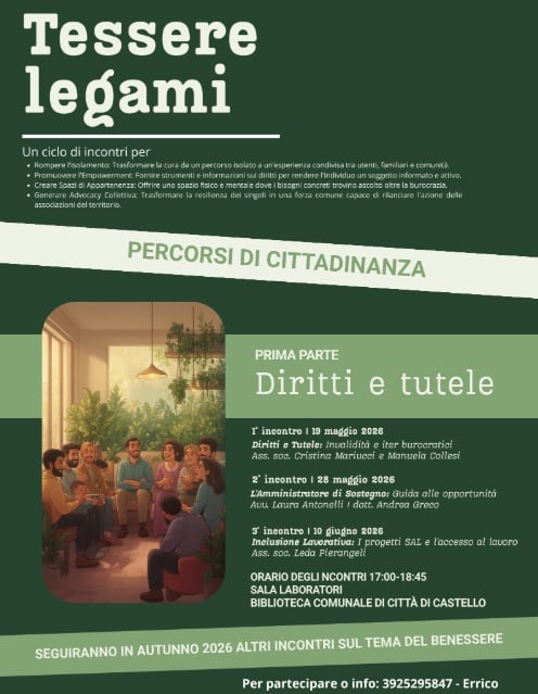 “Tessere Legami”: a Città di Castello un percorso per uscire dall’isolamento e costruire comunità