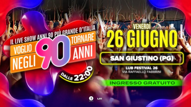 San Giustino torna negli anni ’90: venerdì 26 giugno arriva il live show “Voglio tornare negli Anni 90”