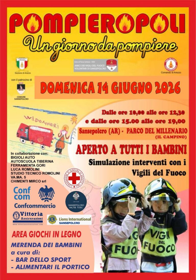 Pompieropoli torna a Sansepolcro: bambini pompieri per un giorno al Parco del Millenario
