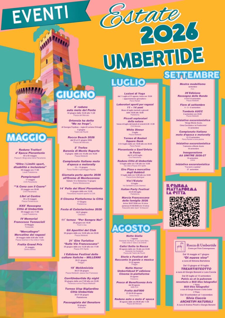 Umbertide presenta il calendario dell’Estate 2026: quattro mesi di eventi tra cultura, sport, musica e tradizioni