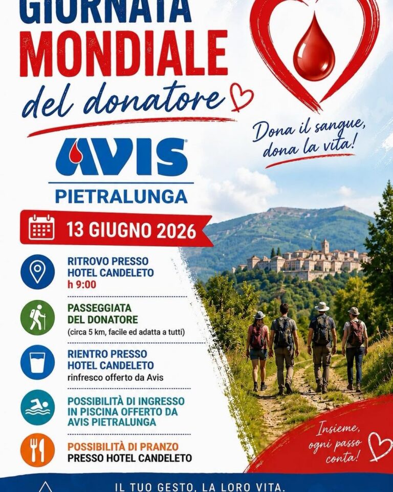 Pietralunga celebra la Giornata Mondiale del Donatore: passeggiata e iniziative con Avis
