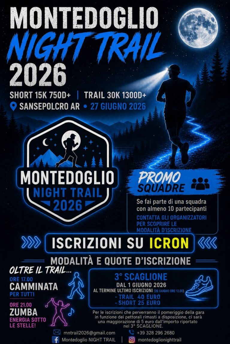 Montedoglio Night Trail, la sfida si accende sotto le stelle: appuntamento il 27 giugno a Sansepolcro