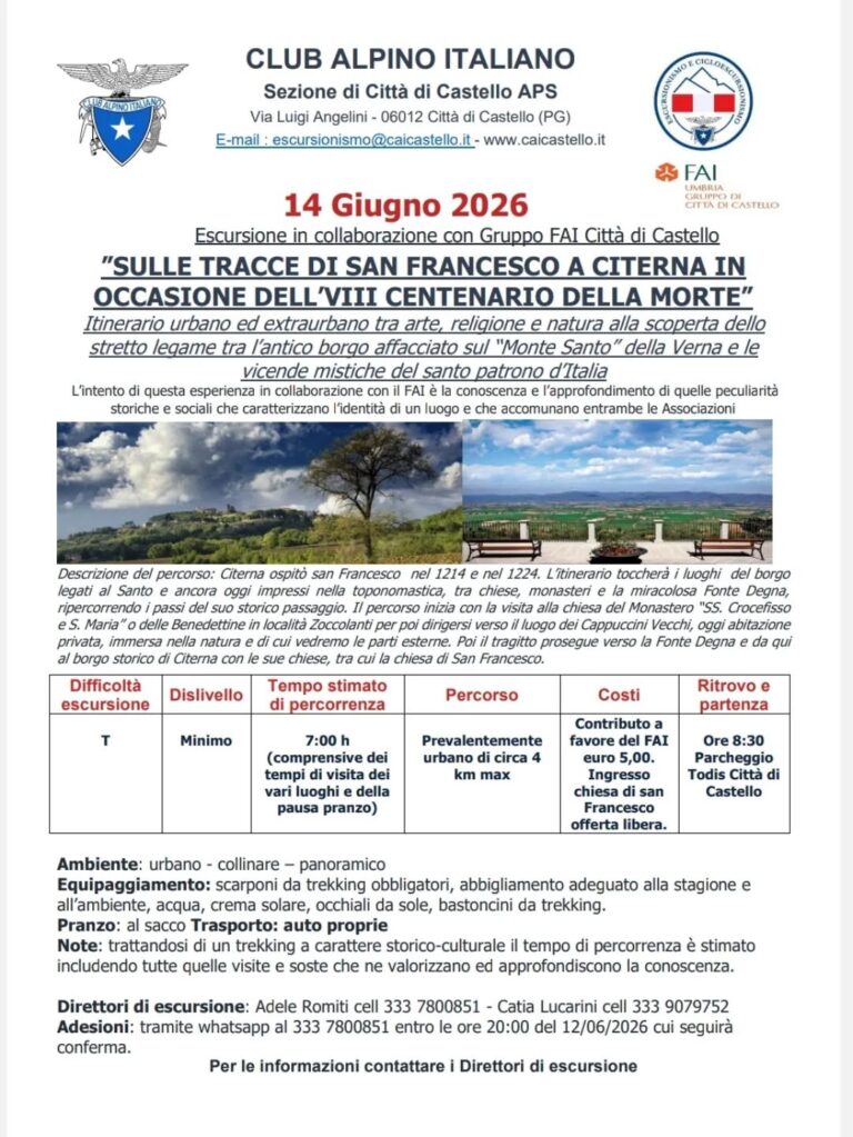 Sulle tracce di San Francesco: CAI e FAI insieme per un’escursione tra storia, fede e paesaggio a Citerna