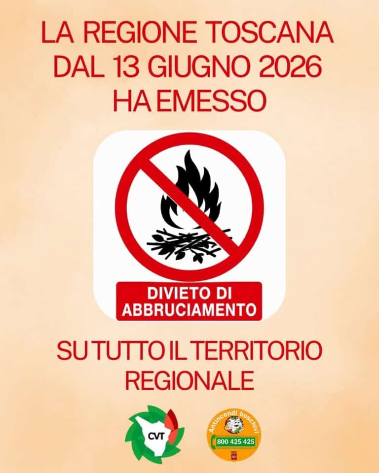Dal 13 giugno scatta in Toscana il periodo a rischio incendi boschivi: vietato bruciare residui vegetali