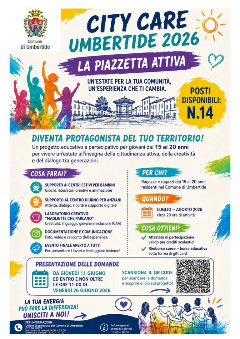 “City Care Umbertide 2026”, al via il progetto per i giovani: 14 posti disponibili