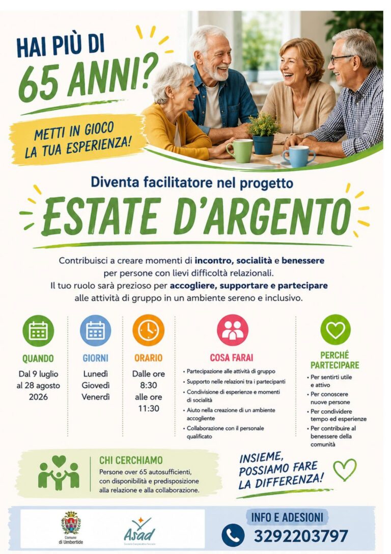 Umbertide cerca facilitatori over 65 per il progetto “Estate d’Argento”
