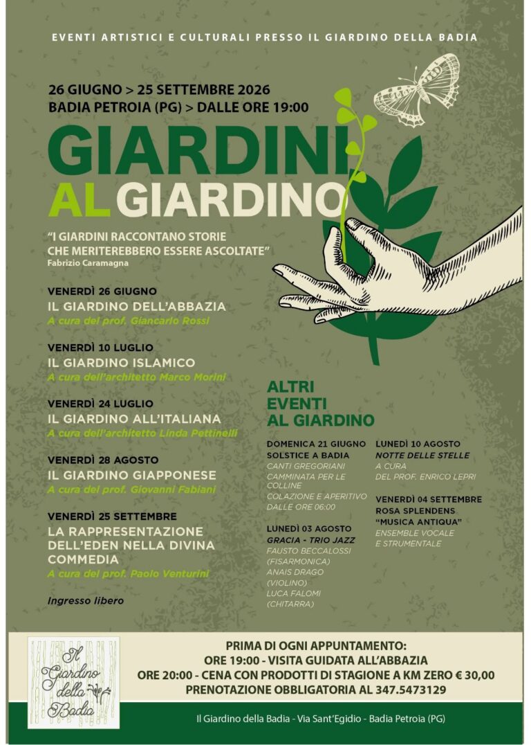 “Giardini al Giardino”, a Badia Petroia un’estate tra natura, cultura e musica