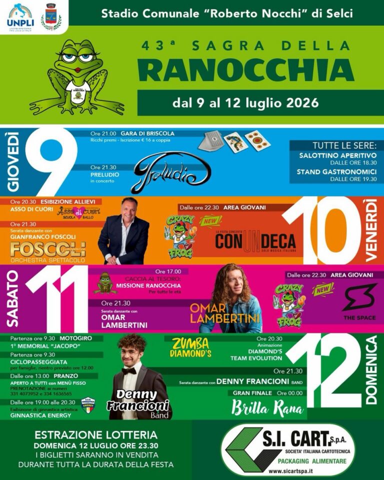 Selci si prepara alla 43ª Sagra della Ranocchia: quattro giorni tra gastronomia, musica e novità