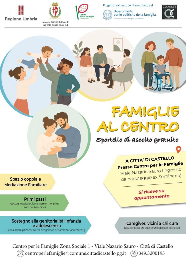 “Famiglie al Centro”, a Città di Castello uno sportello gratuito di ascolto e sostegno per i genitori