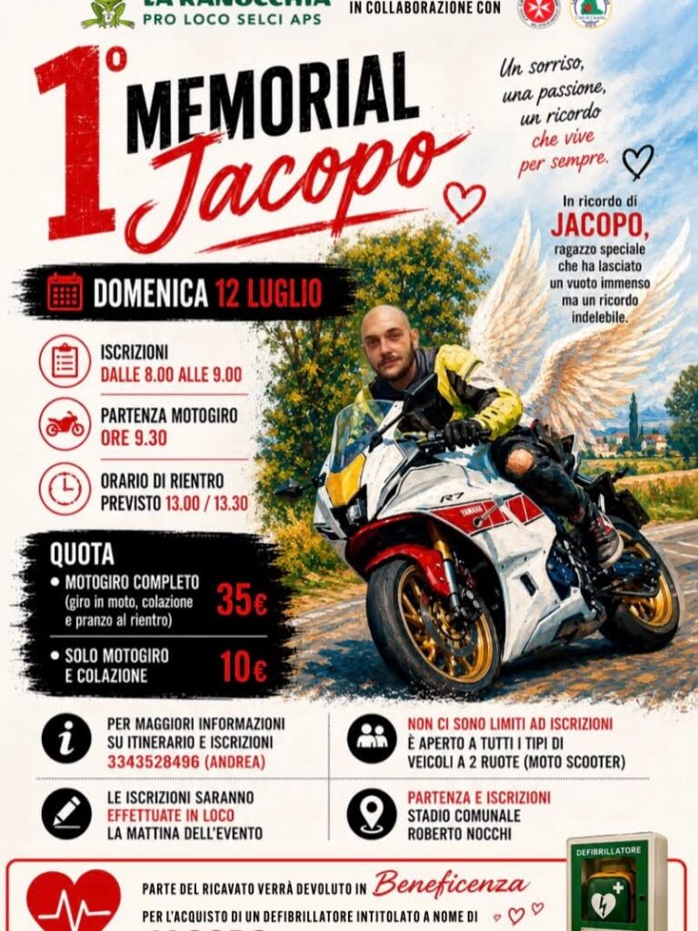 Selci ricorda Jacopo: il 12 luglio il primo Memorial con un motogiro benefico