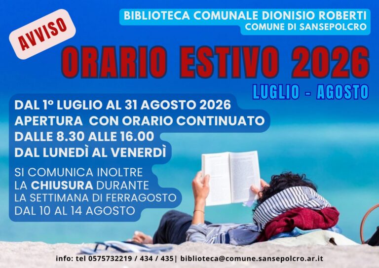 Biblioteca comunale di Sansepolcro, dal 1° luglio scatta l’orario estivo