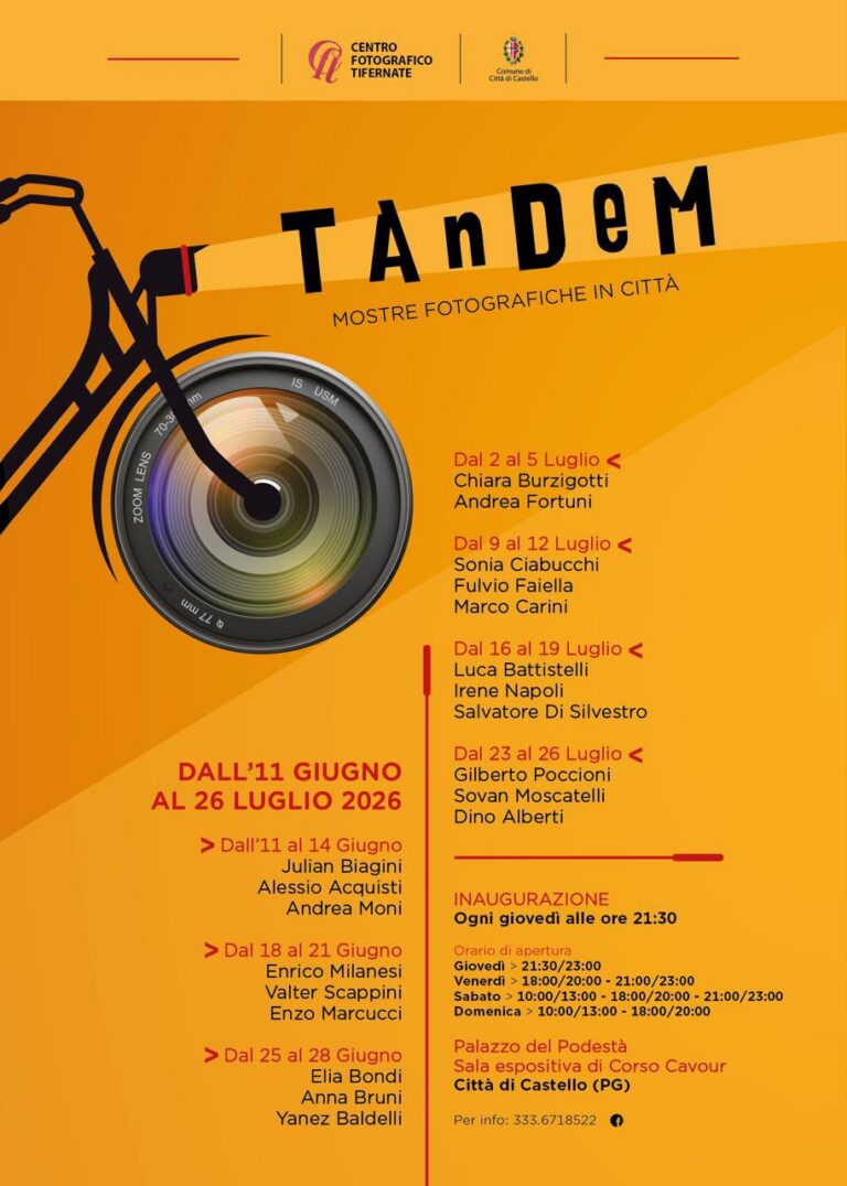 Città di Castello, dal 11 giugno “Tandem” del Centro Fotografico Tifernate: 7 weekend di mostre a Palazzo del Podestà