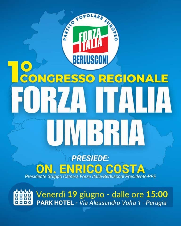 Forza Italia Umbria, il 19 giugno a Perugia il primo congresso regionale