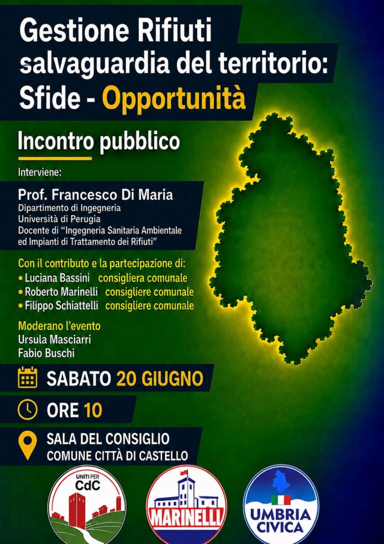 Rifiuti e tutela del territorio, incontro pubblico a Città di Castello con il professor Francesco Di Maria